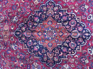 Antique Mashhad persian handmade handknotted rug ,%100 pure wool in excellent condition ,13.6 feet by 9.10 feet or 412 cm by 300 cm .this rug signed by weaver .handknotted made in iran  ...