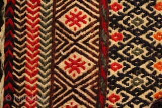 Very rare, unique & spectacular Persian Khamseh Baseri Nanoo ( Baby Cradle ) - Fars mixed with sumak technique hand-handwoven kilim with natural dyes & 100% wool
CATEGORY: Persian 
ORIGIN/TYPE: Fars / Qashqai,  ...