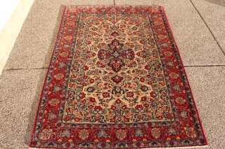 Very unique 80-90 years old Persian Qom hand-knotted full wool piled rug with 100% natural dyes on cotton warp
CATEGORY: Persian
ORIGIN/TYPE: Qom / Floral design 
AGE CLASSIFICATION: 1930+
SIZE: 55"(140cm) x 73" (185cm)
CONDITION: Perfect  ...