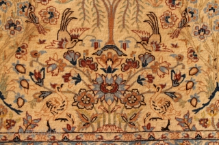 Very unique 90+ years antique Persian Isfahan hand-knotted full silky wool piled rug on silk base with 100% natural dyes 
CATEGORY: Persian
ORIGIN/TYPE: Isfahan / Paradise design 
AGE CLASSIFICATION: 1920+
SIZE: 27" (68cm) x  ...