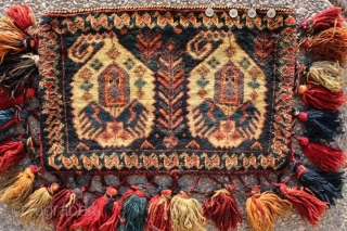 Very unique 80-90 years old Persian Afshari hand-knotted piled chanteh with original plain weave back with natural dyes & 100% wool
CATEGORY: Persian
ORIGIN/TYPE: Afshari / Dragon+Phoenix in Botteh & Tree of life 
AGE  ...