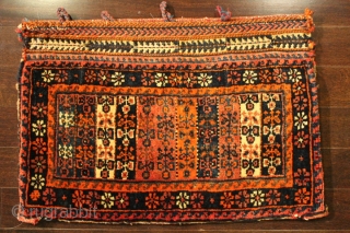 Very rare spectacular 70-80 years old Persian Baluch hand-knotted full piled chanteh with original fasteners and excellent pattern & plain weave back with natural dyes & 100% wool category: Persian origin/type: Baluch  ...