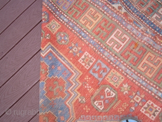 antique worn caucasian kazak rug measure 5' 2" x 6' condition is worn as shown solid rug not dry beautiful colors 675.00 or best offer        