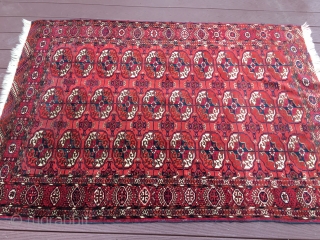 measures 4' x 5' 8" great drawing very nice condition super clean no issue turkoman tekke rug.                