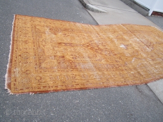 antique worn turkish rug measuring 6' 11" x 14' 2" clean no dry rot condition as shown any question please ask thanks. 90% of the rugs here sell fast check out the  ...
