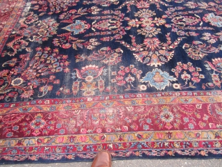 rare blue field antique lillihan sarouk rug measuring 8' 10" x 12' 6" good condition some worn area solid rug no holes no dry rot clean no pets and no smoke 975.00  ...