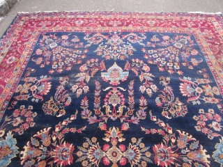 rare blue field antique lillihan sarouk rug measuring 8' 10" x 12' 6" good condition some worn area solid rug no holes no dry rot clean no pets and no smoke 975.00  ...