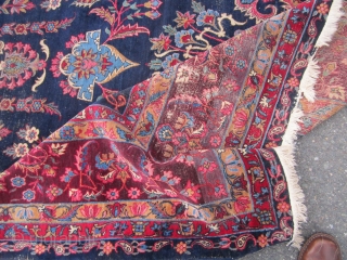 rare blue field antique lillihan sarouk rug measuring 8' 10" x 12' 6" good condition some worn area solid rug no holes no dry rot clean no pets and no smoke 975.00  ...