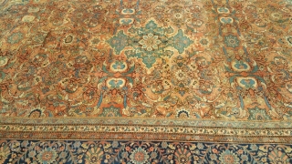 Antique mahal palace size 14 x 21 solid rug very floppy have old patches  clean rug can send more picture            