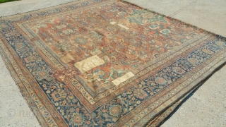 Antique mahal palace size 14 x 21 solid rug very floppy have old patches  clean rug can send more picture            