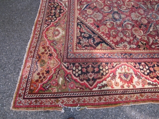 solid antique mahal rug measuring 10' 5" x 13' 5" nice colors no dry rot clean rug some moth damage and one corner damage as shown cheap SOLDDDDDDDDDDDDDDDDDDD     