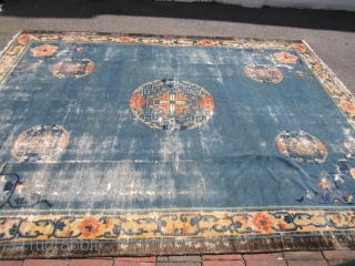 antique chinese rug great design and colors 8' 9" x 11' worn as shown solid very floppy fresh estate rug 365.00 usd plus shipping. SOLD THANK YOU      