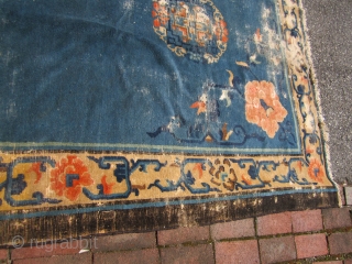 antique chinese rug great design and colors 8' 9" x 11' worn as shown solid very floppy fresh estate rug 365.00 usd plus shipping. SOLD THANK YOU      