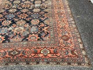 blue field rare heriz 9' 2" x 12' 3" area of worn and one hole as shown floppy no dry rot no animal no stain great rug      