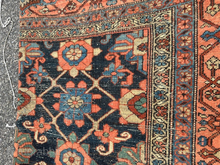 blue field rare heriz 9' 2" x 12' 3" area of worn and one hole as shown floppy no dry rot no animal no stain great rug      