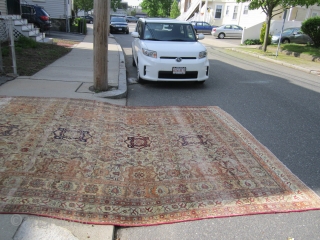 antique kirmanshah or lavar measuring 9' 6" x 13' 10" great design clean no dry rot one end is worn with couple of small holes nothing major please keep in mind everything  ...