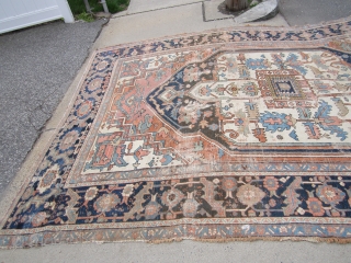 antique heriz serapi rug 8' 8" x 12' 6" in poor condition restorable as shown nice design and rare colors no dry rot no pets 1375.00 plus shipping SOLDDDDDDDDDDDDDDDDDDDDDDDDDD    