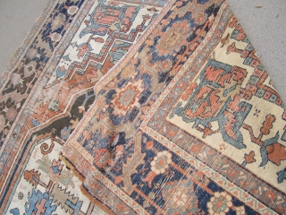 antique heriz serapi rug 8' 8" x 12' 6" in poor condition restorable as shown nice design and rare colors no dry rot no pets 1375.00 plus shipping SOLDDDDDDDDDDDDDDDDDDDDDDDDDD    