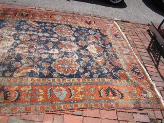 heriz rug measuring 7' 2" x 10' 5" good colors worn area and repair and one patch as shown no dry rot no pets $625 plus shipping SOLDDDDDDDDDDDDDDDDDDDDDDD     