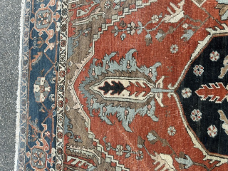 mid 19th century primitive antique village serapi 8' x 12' 5" all original untouched amazing camel corner clean rug              