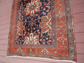 great antique karajeh karaja rug measuring very good size of 4' 10" x 6' 7" very good condition even low pile nice border design rare drawing.SOLD THANKS      