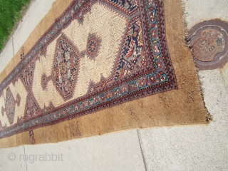 antique classic design sarab runner measuring 42" x 190" condition is as shown worn old moth damage  crease solid rug no dry rot needs cleaning cheap money big profit remember everything  ...
