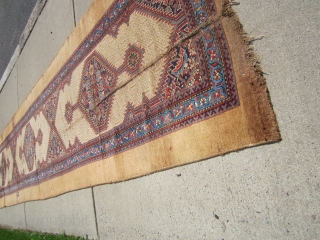 antique classic design sarab runner measuring 42" x 190" condition is as shown worn old moth damage  crease solid rug no dry rot needs cleaning cheap money big profit remember everything  ...