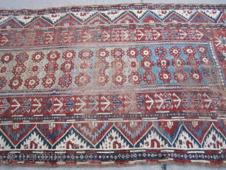 solid antique caucasian rug in worn condition great design and colors clean rug no dry rot. 4' 2"  x 7' 4" SOLD THANKS         