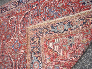 nice antique heriz rug measuring 7' 6" x 11' 2" nice colors solid rug some scattered wear great touch up candidate no dry rot no stain 750 plus shipping. SOLD THANKS  