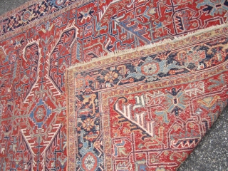 nice antique heriz rug measuring 7' 6" x 11' 2" nice colors solid rug some scattered wear great touch up candidate no dry rot no stain 750 plus shipping. SOLD THANKS  