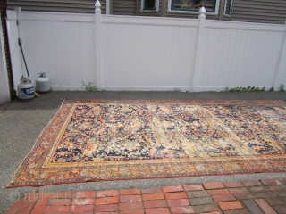 distressed antique persian mahal rug 9' 8" x 16' 7" complete rug has patches in the back only one is repair the others are just reinforcement the rug needs cleaning came from  ...