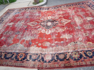 antique turkish sivas oriental rug great distressed condition complete rug both ends and sides are good no holes no dry rot clean rug 10' 3" x 13' 7" cheap money huge profit  ...