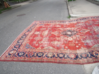 antique turkish sivas oriental rug great distressed condition complete rug both ends and sides are good no holes no dry rot clean rug 10' 3" x 13' 7" cheap money huge profit  ...