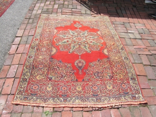 nice estate oriental rug looks like tabriz to me but not sure any suggestion will be great it measures 4' 8" x 6' 5" solid floppy rug minor foundation worn ends SOLD  ...