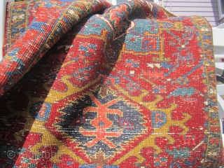 super twin heriz great colors super firm pile clean some wear healthy rugs ready for floor touch up will do the trick 3' 5" x 4' 4" everything sells here RARE FIND 