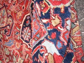 estate antique heriz serapi(SOLD SOLD) 9' x 12' 8" super rare design full pile as shown on the whole rug one side moth issue as shown 7" x 55" otherwise perfect has  ...