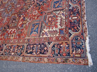 heriz rug measuring 8' 8" x 11'7" good colors good pile some wear and old moth damage as shown no holes has been cleaned 1050.00 usd plus shipping SOLD THANKS   