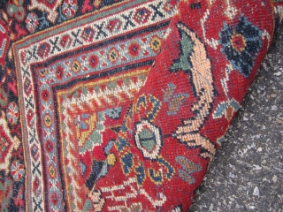 great rare squarish old mahal persian rug good general condition  worn fringes couple of low spot nothing major great colors very floppy measures 8' 11" x 10' 2" cheap money  