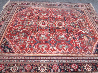 great rare squarish old mahal persian rug good general condition  worn fringes couple of low spot nothing major great colors very floppy measures 8' 11" x 10' 2" cheap money  