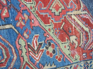 antique heriz wanted colors great condition some scattered surface wear not worn great pile beautiful solid rug clean ready to be used  measures 8' 9" x 11' 5". SOLD   