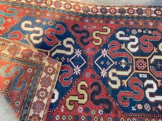 antique cloudband caucasain rug measuring 4' 4" x 8' 2" great design and colors very good condition some old repiling clean read to go. SOLDDDDDDDDDDDDDDDDDDDDDDD        