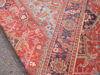 karaja heriz 7 x 10 good colors solid rug no pets and no dry rot no stain dusty condition as shown scattered moth bite reasonable. SOLDDDDDDDDDDDDDDDDDDDDDDDDDDD       