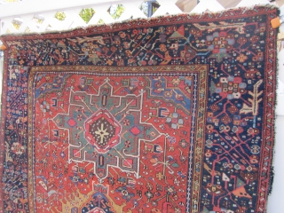 antique karaja karajeh rug 4' 6" x 6' 4" some minor foundation sides and ens need securing great old colors shipping is $25 in u.s.        