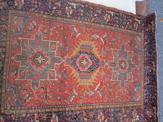 antique karaja karajeh rug 4' 6" x 6' 4" some minor foundation sides and ens need securing great old colors shipping is $25 in u.s.        