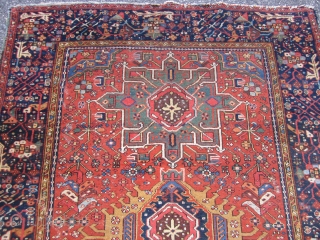 antique karaja karajeh rug 4' 6" x 6' 4" some minor foundation sides and ens need securing great old colors shipping is $25 in u.s.        