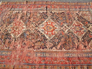 antique ghashgaie rug 4' 7" x 7' worn condition great colors creased .  SOLD THANKS                 