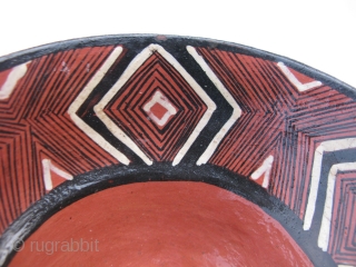 Vintage Mucahua pottery bowl for Chi Cha drink, Quichua Indians, ( Kichwa Indians ), Ecuador, Amazon Rain Forest, fine line hand painting, lacquered with tree resin, I bought this from a woman  ...