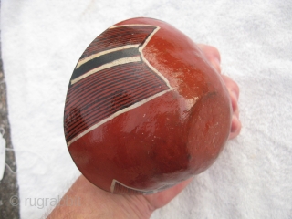 Vintage Mucahua pottery bowl for Chi Cha drink, Quichua Indians, ( Kichwa Indians ), Ecuador, Amazon Rain Forest, fine line hand painting, lacquered with tree resin, I bought this from a woman  ...