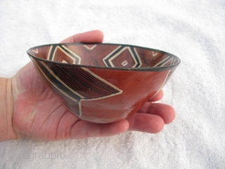 Vintage Mucahua pottery bowl for Chi Cha drink, Quichua Indians, ( Kichwa Indians ), Ecuador, Amazon Rain Forest, fine line hand painting, lacquered with tree resin, I bought this from a woman  ...