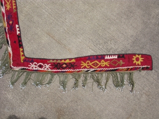 Antique Lakai embroidery, segosh with glass beads, Uzbekistan, early 20th century, the longest arm is about 34 inches long, suzani work, staining and color run, shipping in the US is $8.00  